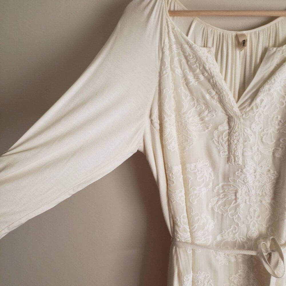 Anthropologie Tiny Embroidered Dress L Ivory Knit Belted Tunic - Picture 5 of 12